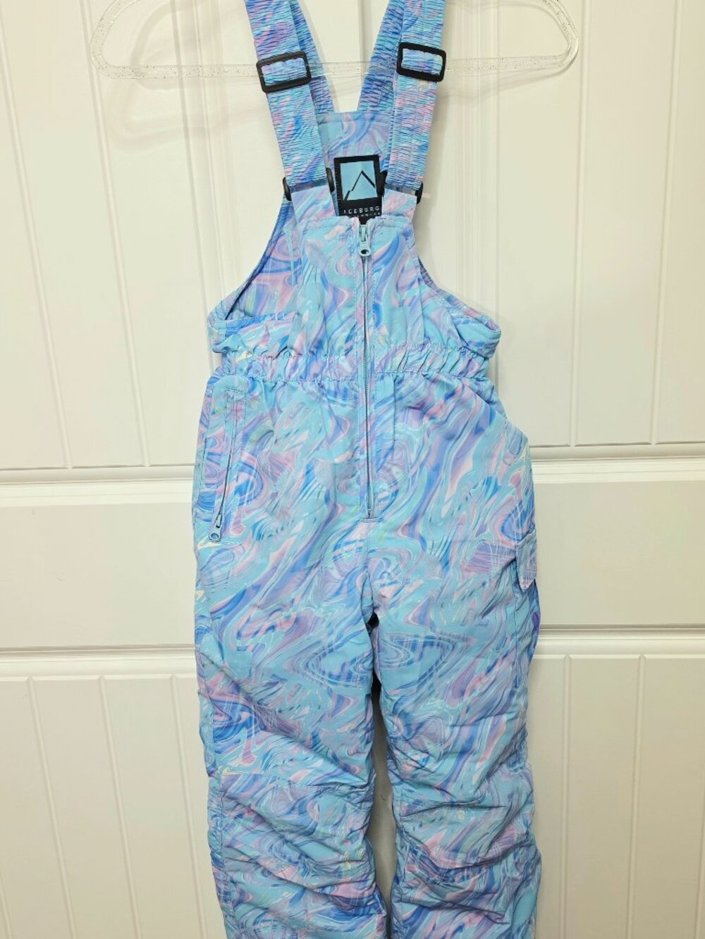 Iceburg Outerwear Youth Size Medium 7/8 Snow Bibs Ski Pants Insulated Blue Swirl